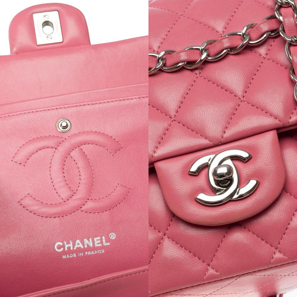 CHANEL Timeless double flap shoulder bag in Pink quilted lambskin leather, SHW - Picture 7 of 12